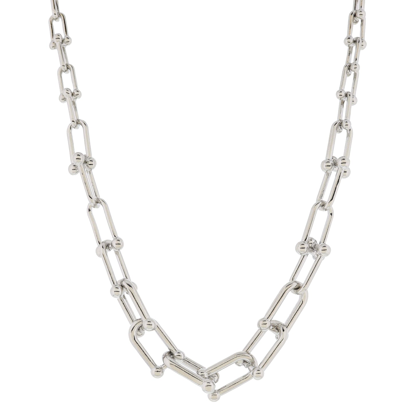 Gradually Chunkier Silver U-Link Chain Necklace, .5" Pendant