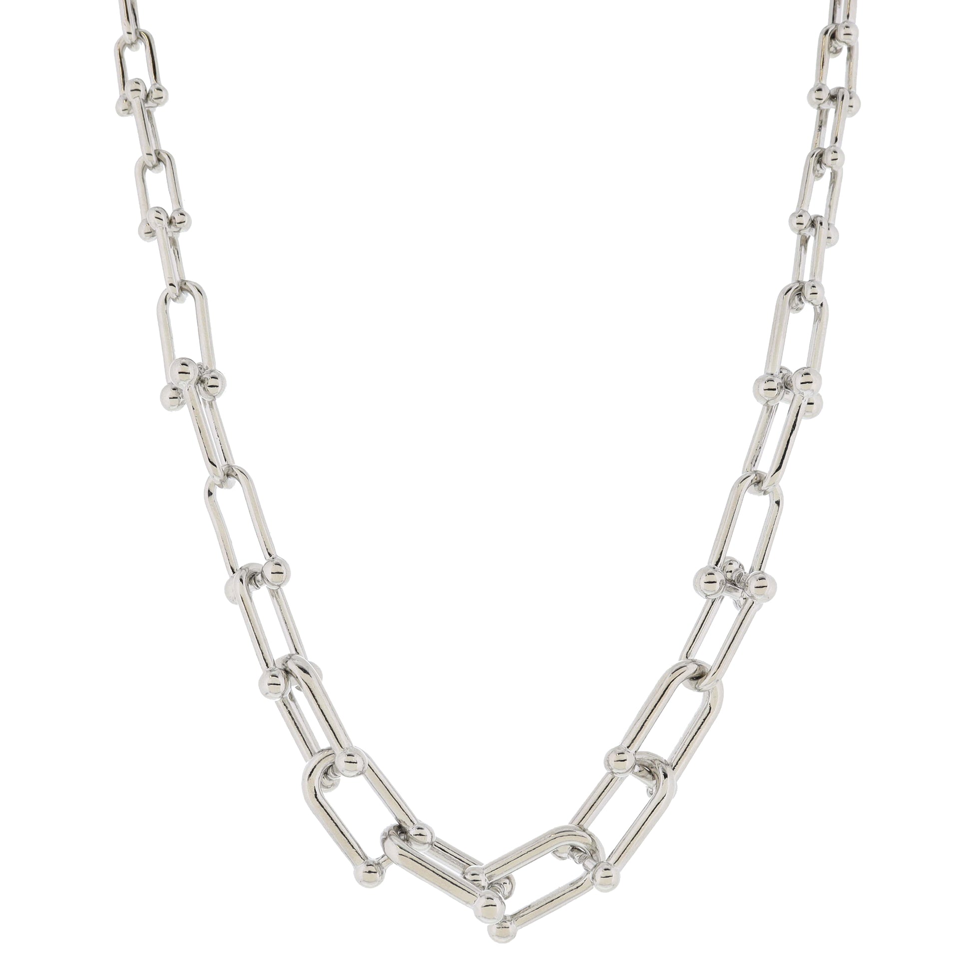 Gradually Chunkier Silver U-Link Chain Necklace, .5" Pendant
