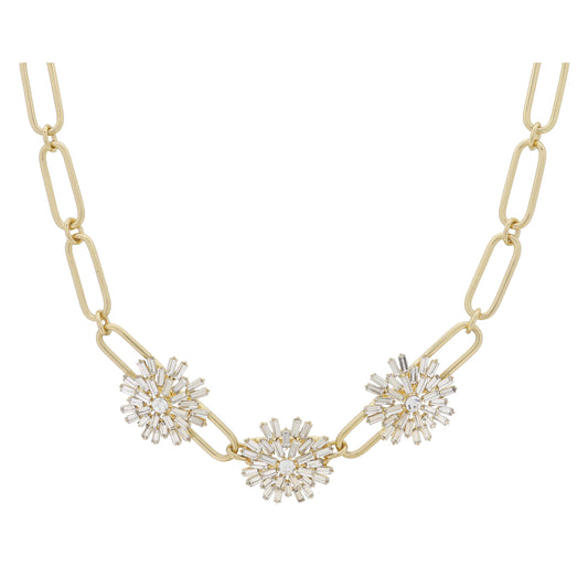 Large Gold Paperclip with Oval Links & Large Crystal Decorative Bursts Necklace, 1", 1", 1" Wide