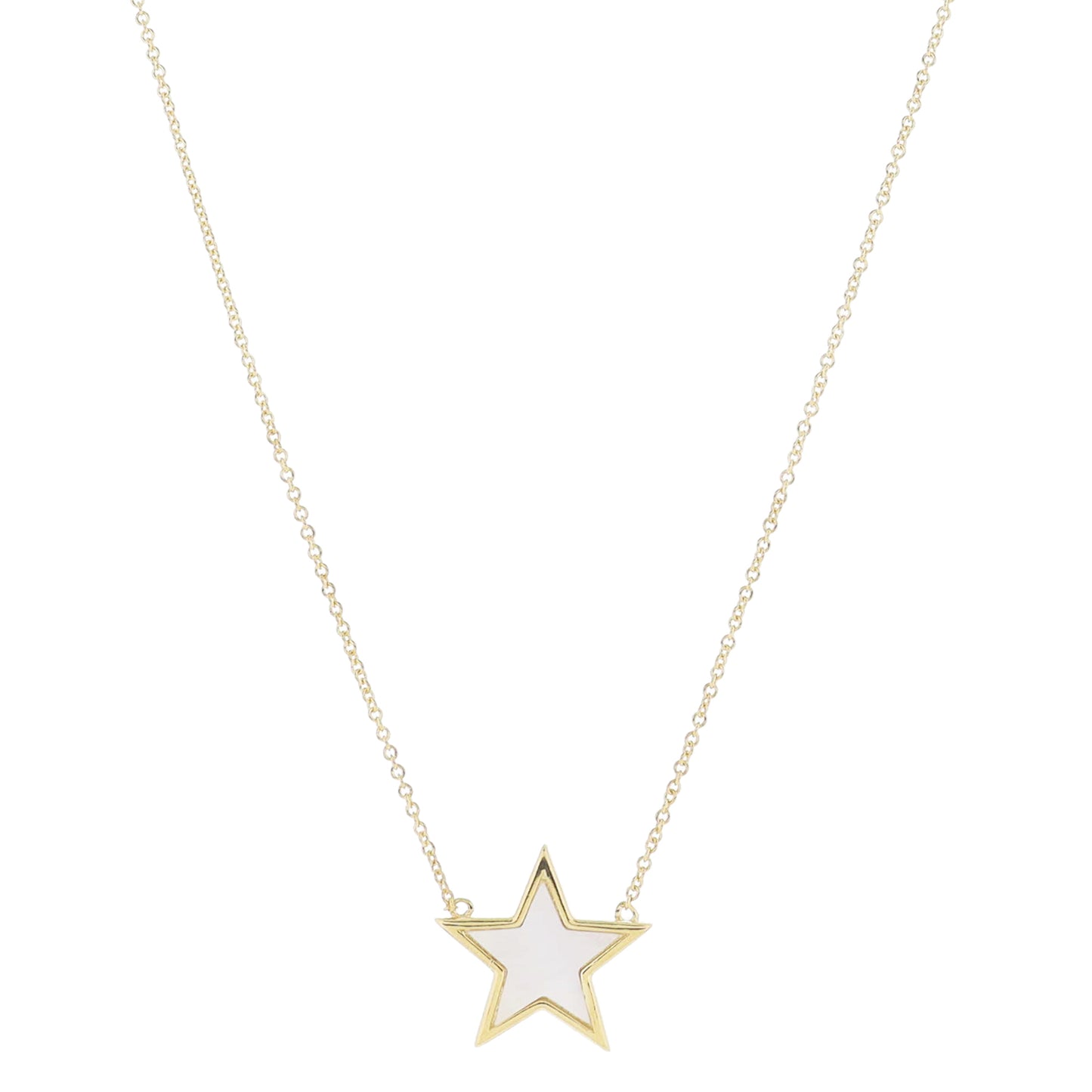 16" Larger Gold Star with White Shell Inlay Necklace, 3" Ext