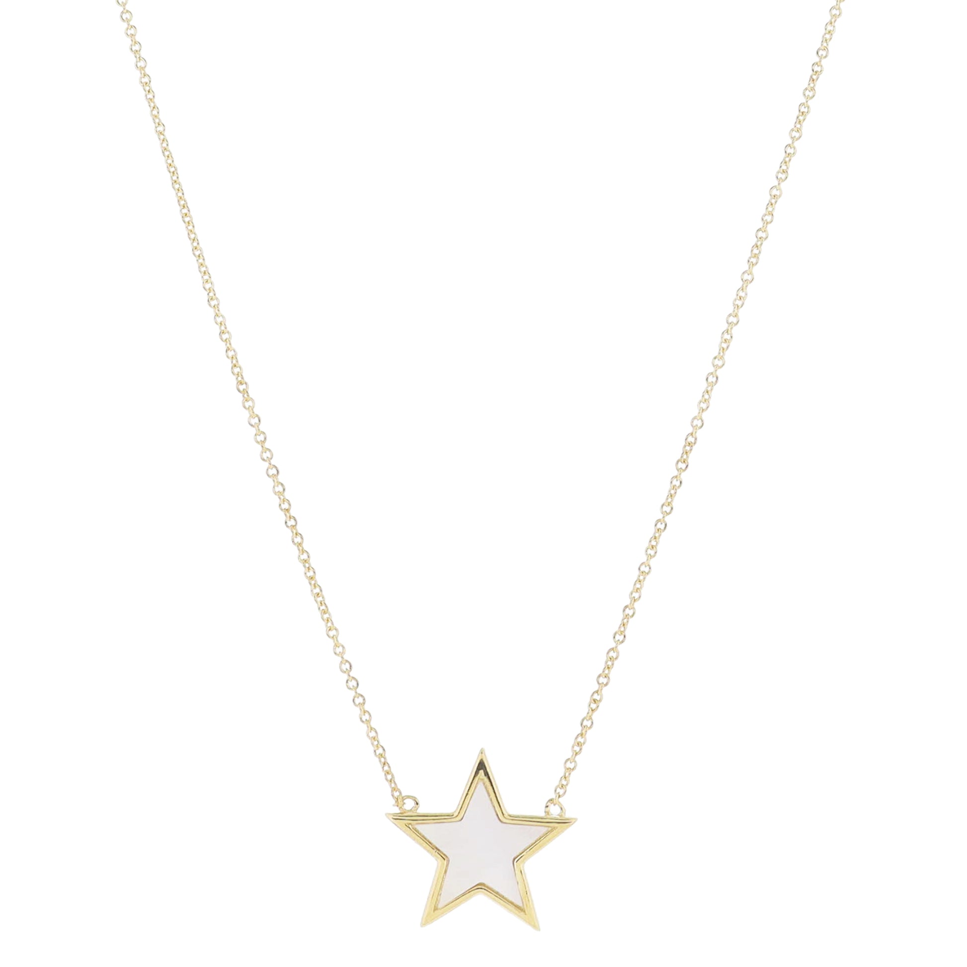 16" Larger Gold Star with White Shell Inlay Necklace, 3" Ext