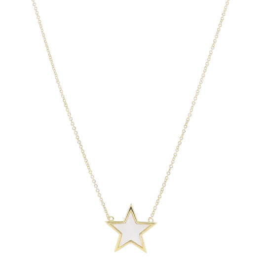 16" Larger Gold Star with White Shell Inlay Necklace, 3" Ext