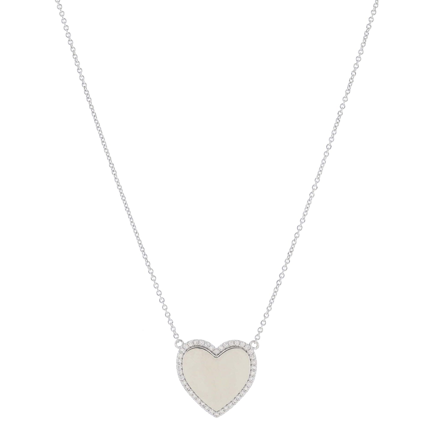 16" Larger Silver Heart with Pave Crystal Outline Necklace, 3" Ext