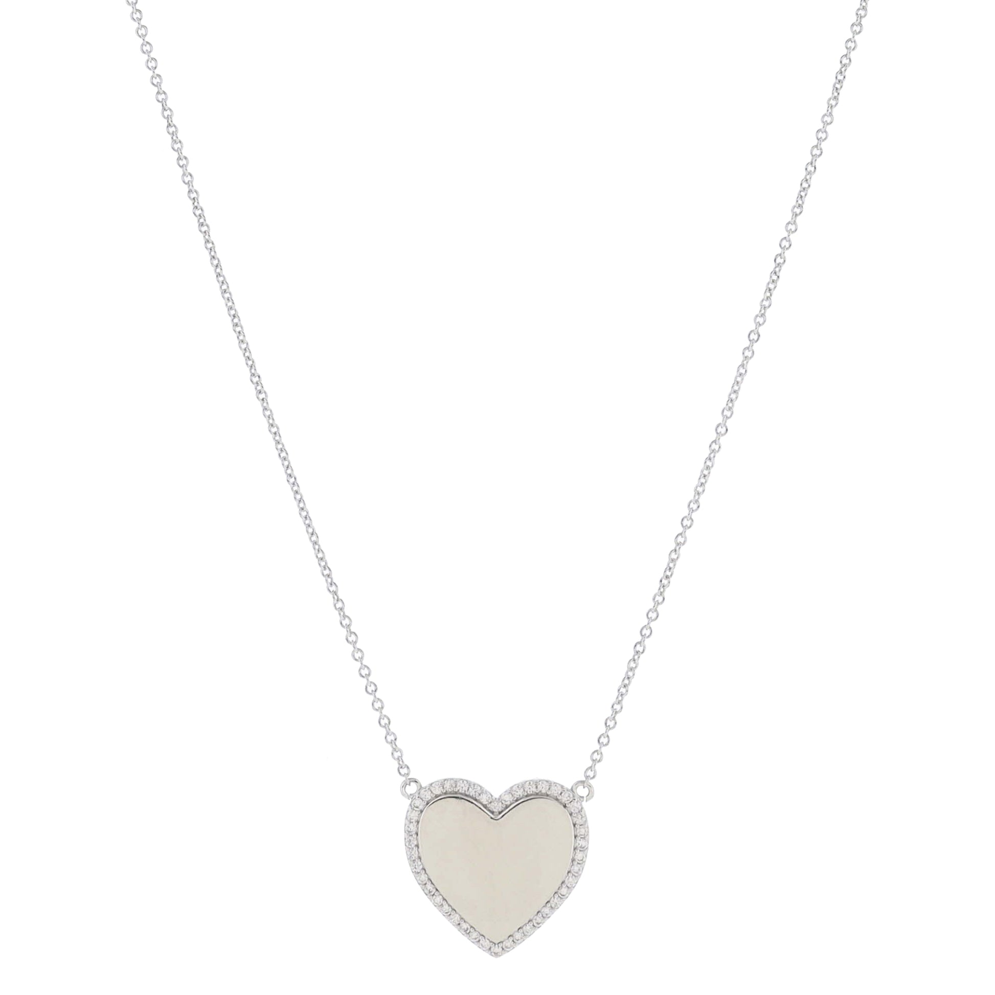16" Larger Silver Heart with Pave Crystal Outline Necklace, 3" Ext