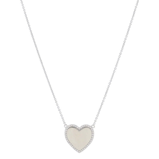 16" Larger Silver Heart with Pave Crystal Outline Necklace, 3" Ext