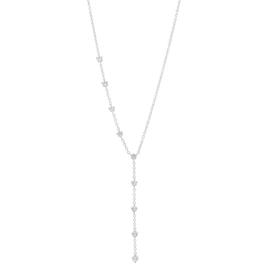 Adj. Silver with Clear Crystal Station Side and Lariat Drop Necklace, 3" Pendant