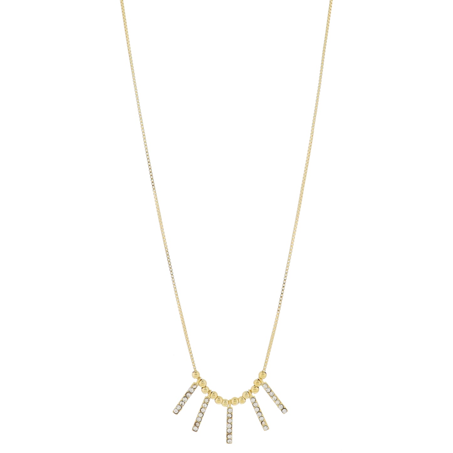 Adj. Gold Ball Bead Portion with Clear Crystal Bars Necklace, .5" Pendant