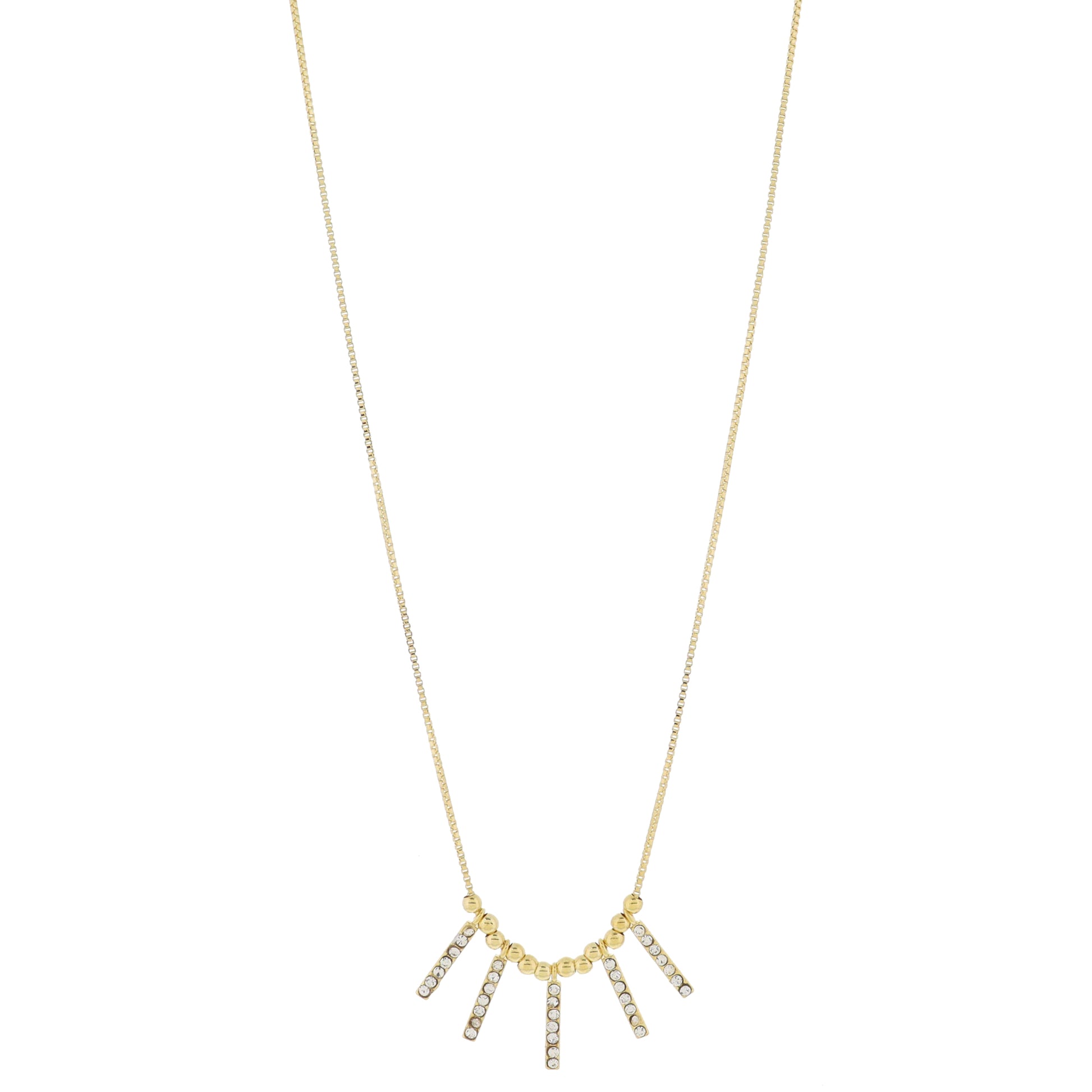 Adj. Gold Ball Bead Portion with Clear Crystal Bars Necklace, .5" Pendant