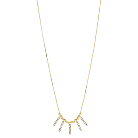 Adj. Gold Ball Bead Portion with Clear Crystal Bars Necklace, .5" Pendant