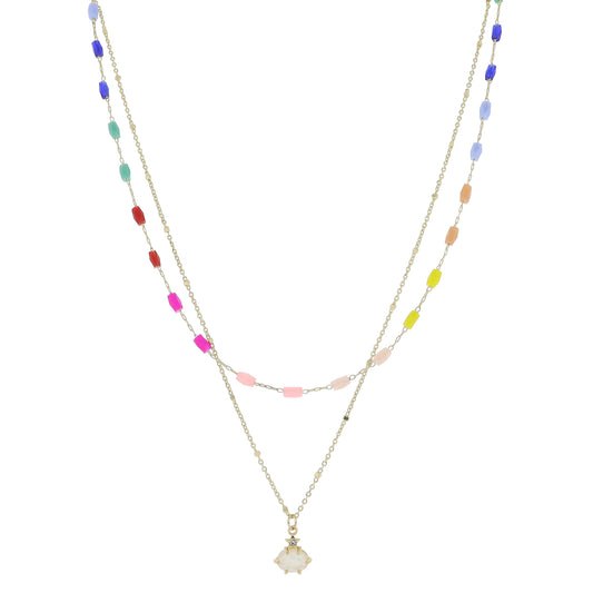 15", 17" 2 Strand, Multi Faceted Beaded Chain, Gold Chain & Star with Opal Necklace, .35" Pendant