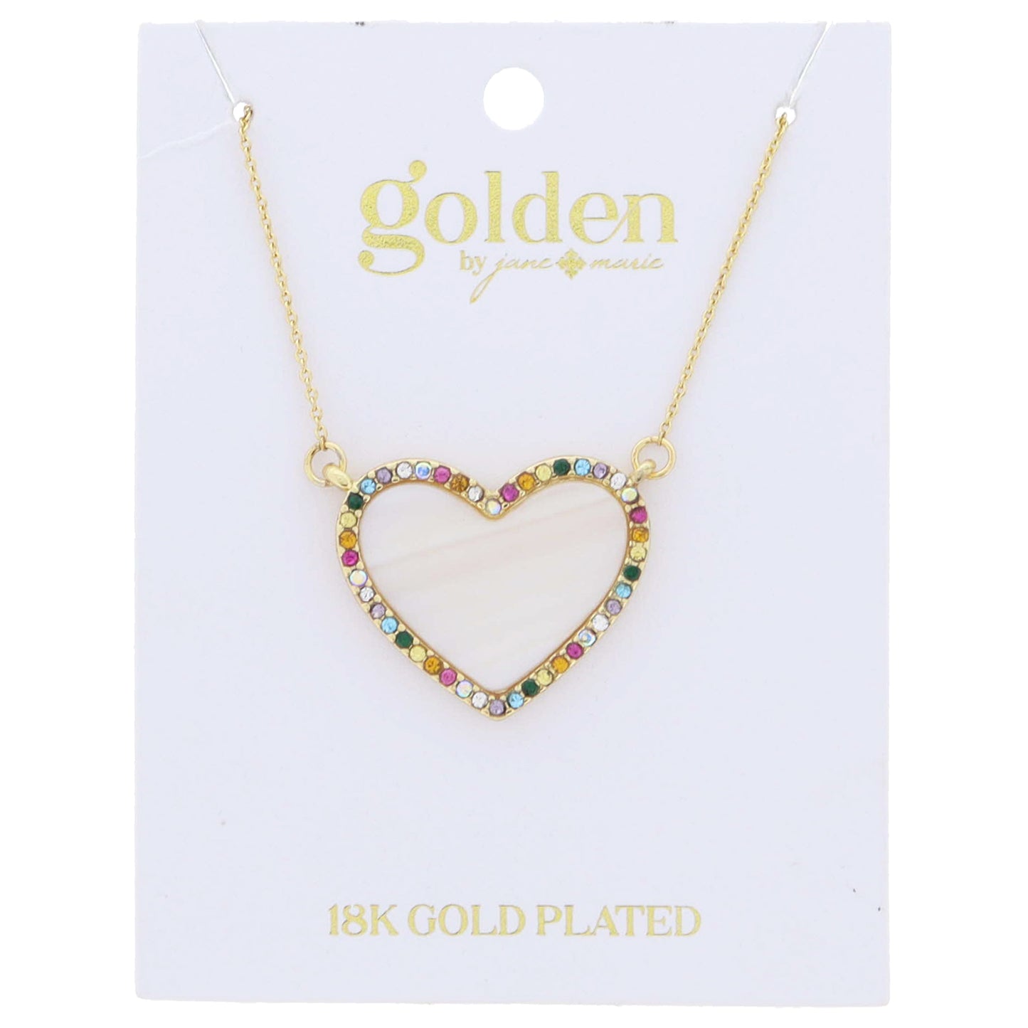 18K Gold Plated Shell Inlay Heart with Multi Mini Crystal Edge Necklace .85" Pendant