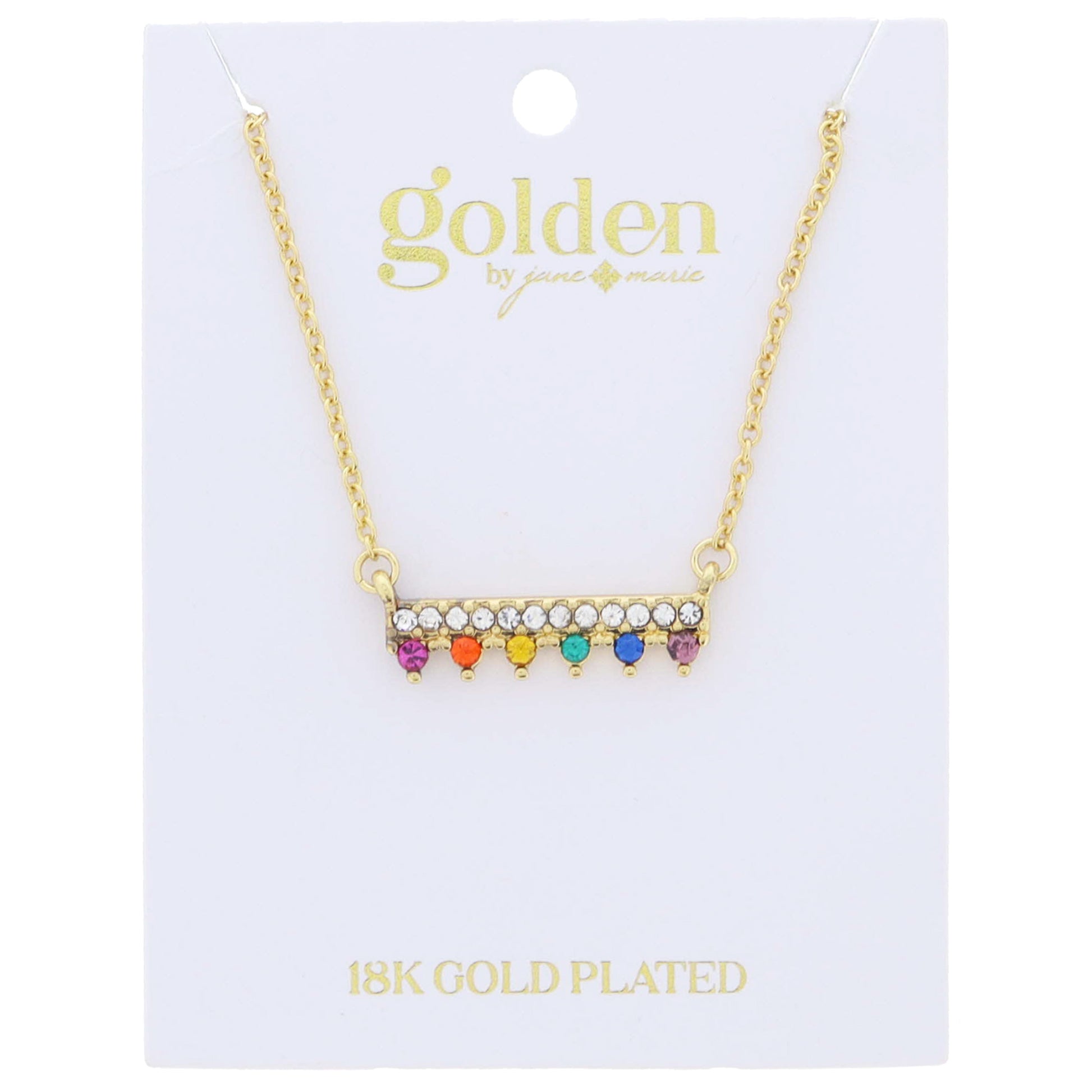 18K Gold Plated Cleara Crystal Bar with Multi Crystal Studs Necklace .25" Pendant