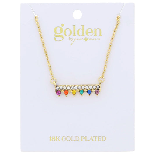 18K Gold Plated Cleara Crystal Bar with Multi Crystal Studs Necklace .25" Pendant