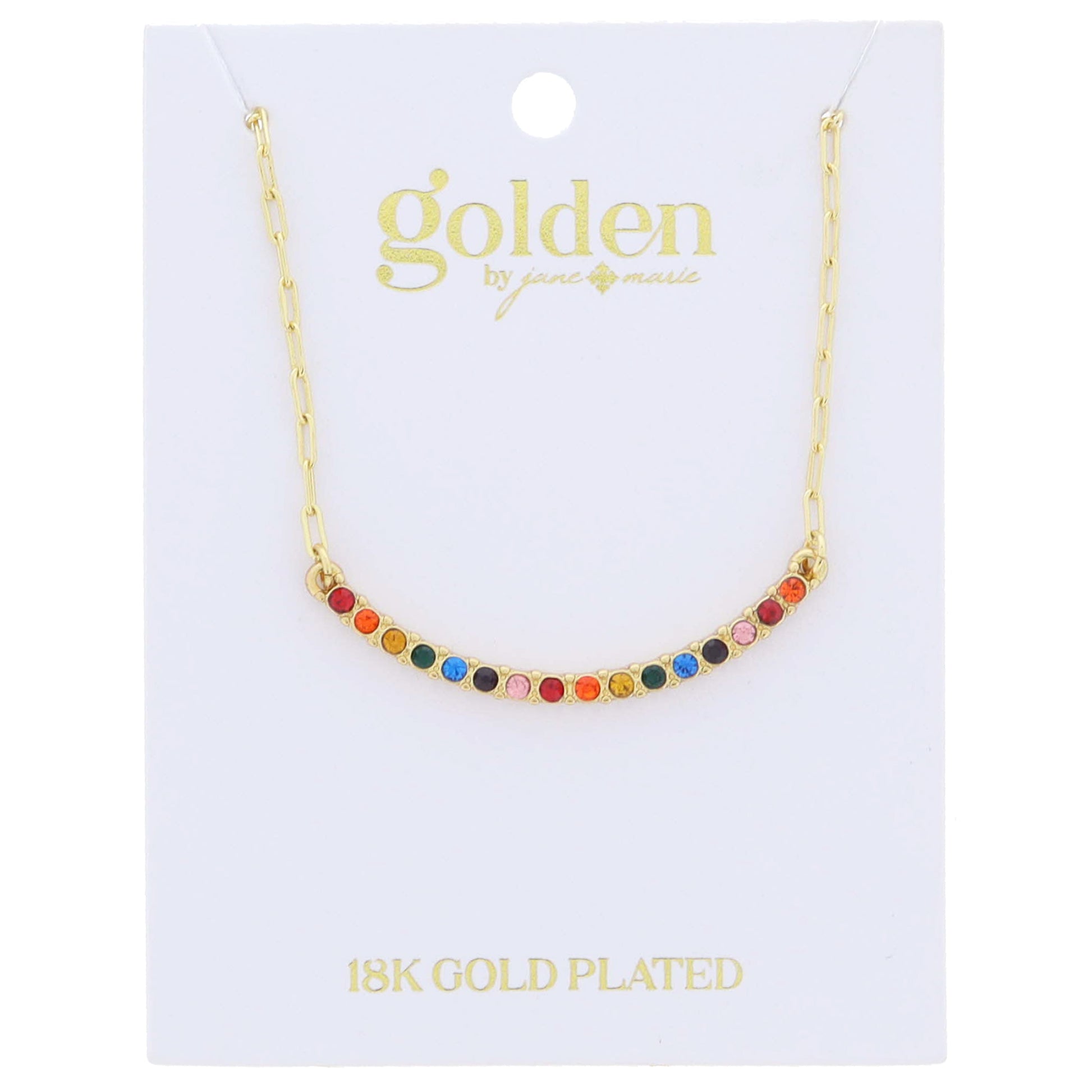 18K Gold Plated Multi Crystal Curved Bar Necklace .15" Pendant