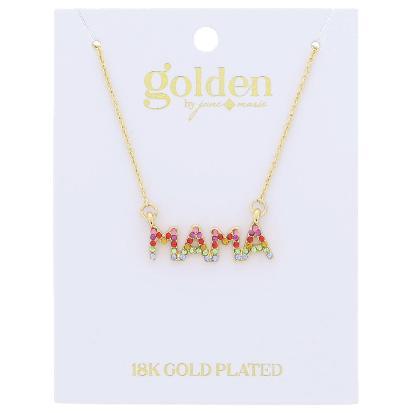 18K Gold Plated Multi Crystal "MAMA" Necklace .35" Pendant