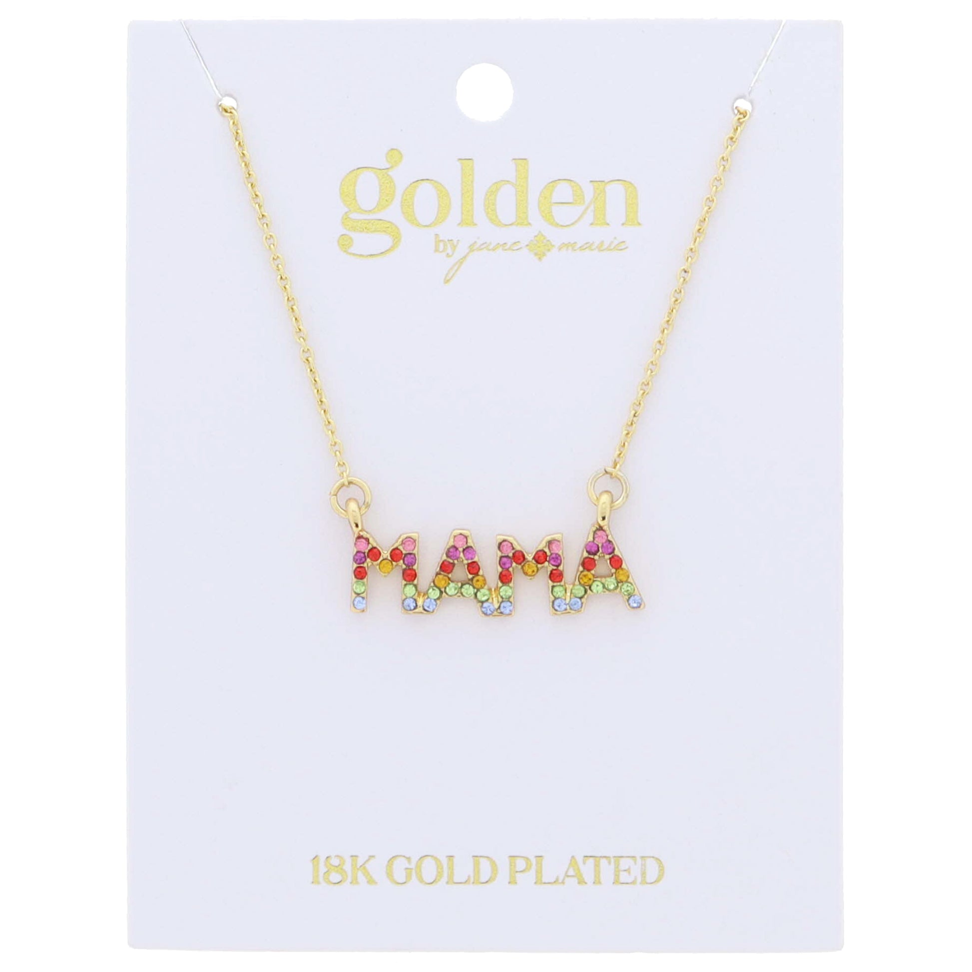 18K Gold Plated Multi Crystal "MAMA" Necklace .35" Pendant