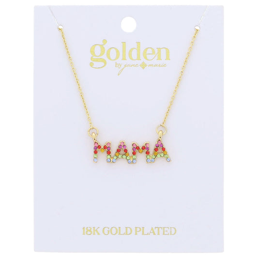 18K Gold Plated Multi Crystal "MAMA" Necklace .35" Pendant