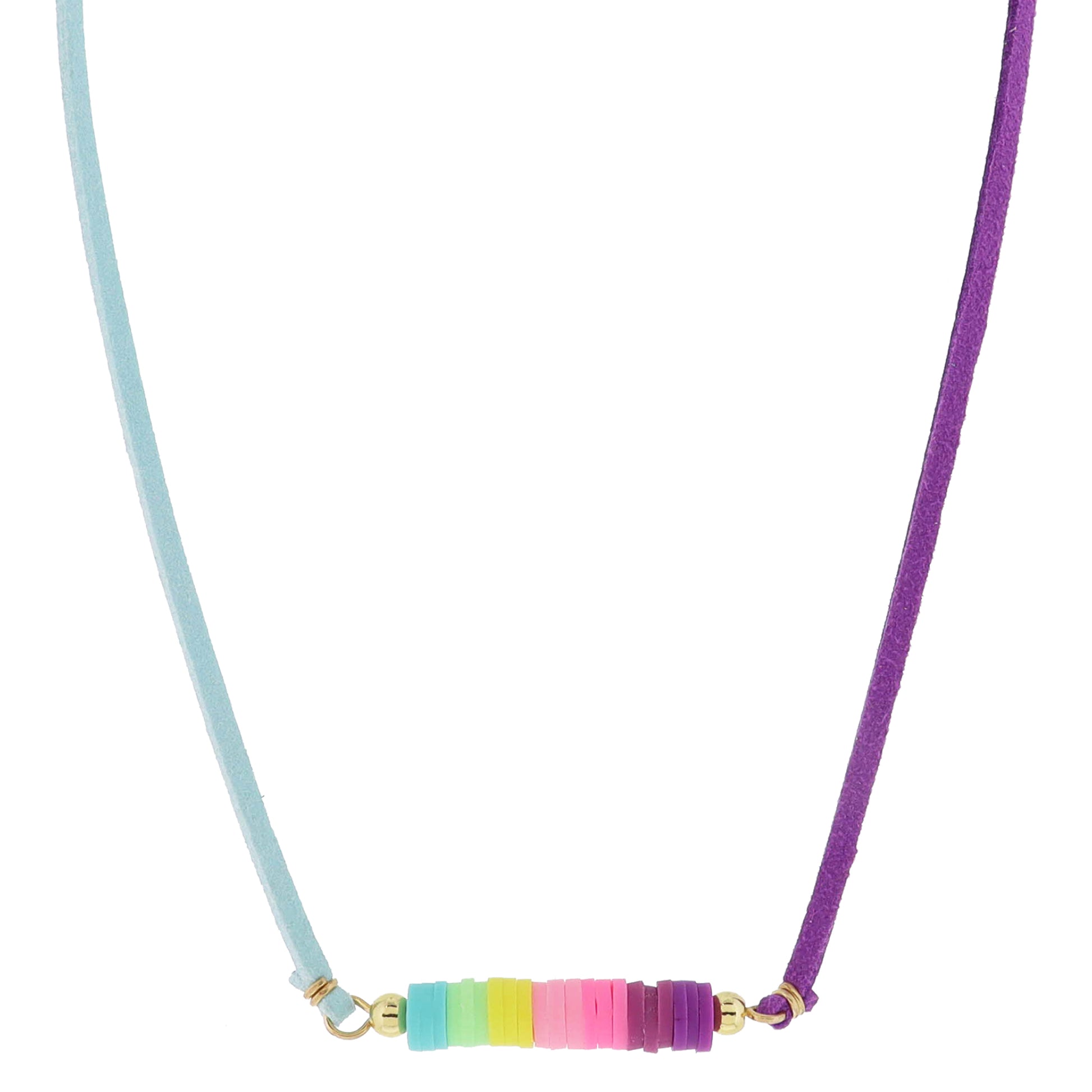 Kids Half Mint, Half Purple Suede with Colorblock Rubber Sequin Portion Necklace, .25" Pendant