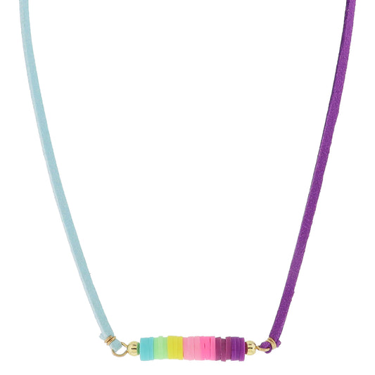 Kids Half Mint, Half Purple Suede with Colorblock Rubber Sequin Portion Necklace, .25" Pendant