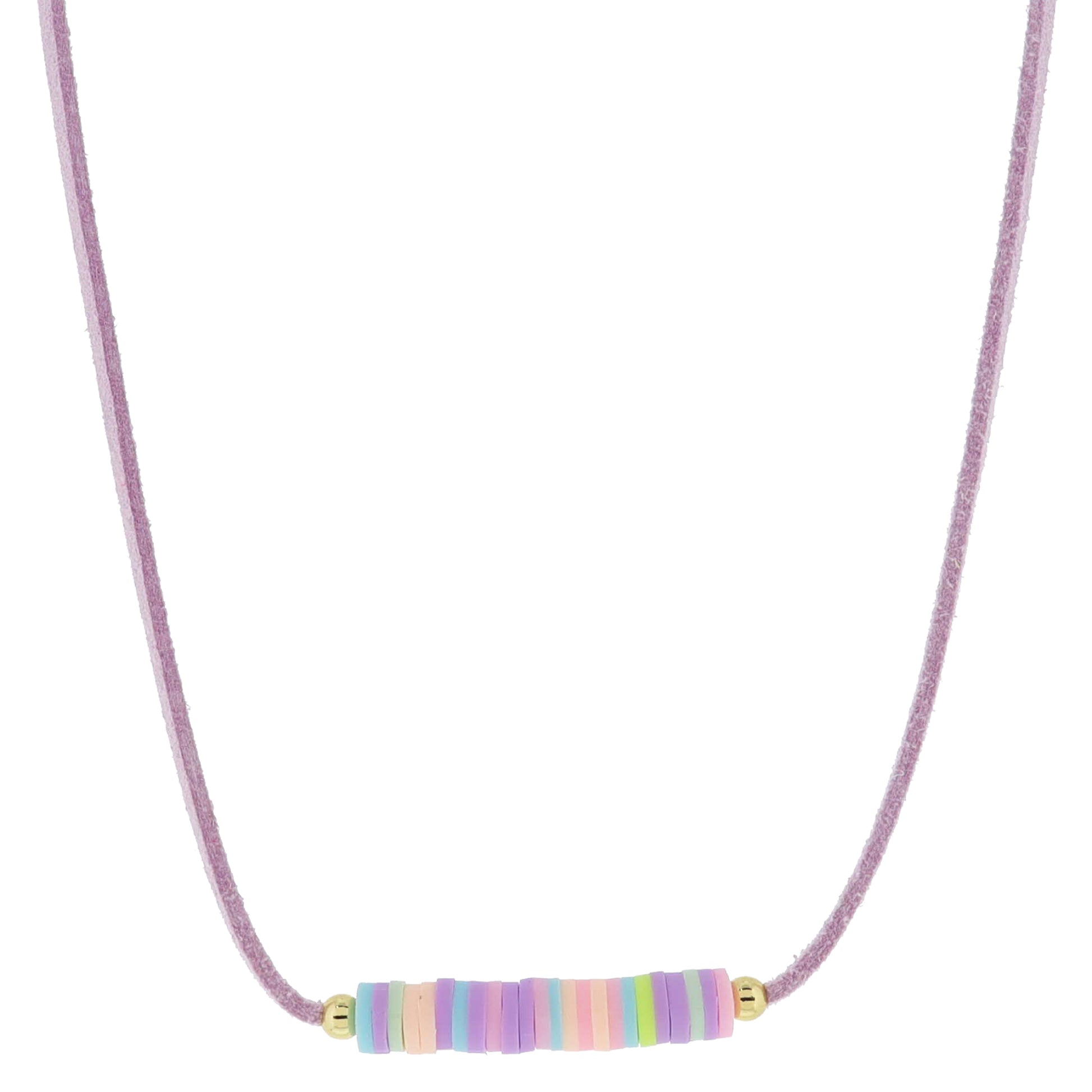 Kids Light Purple Suede with Pastel Multi Rubber Sequin Portion Necklace, .25" Pendant