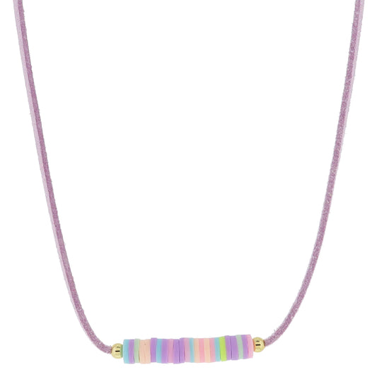 Kids Light Purple Suede with Pastel Multi Rubber Sequin Portion Necklace, .25" Pendant