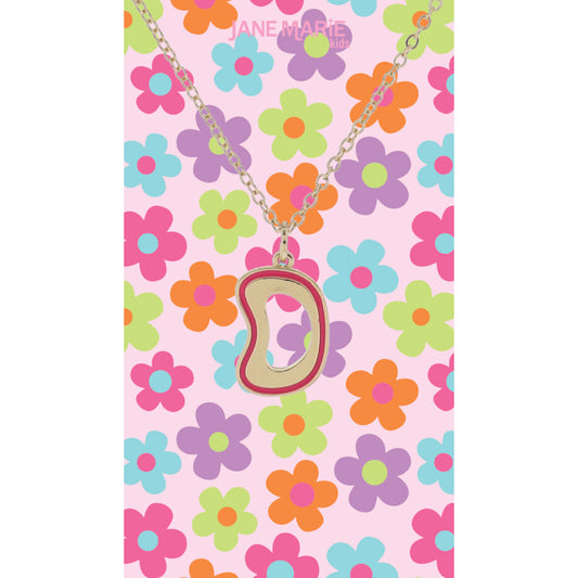 Kids Gold Retro Bubble "D" Initial with Hot Pink Enamel Outline Necklace, 14"
