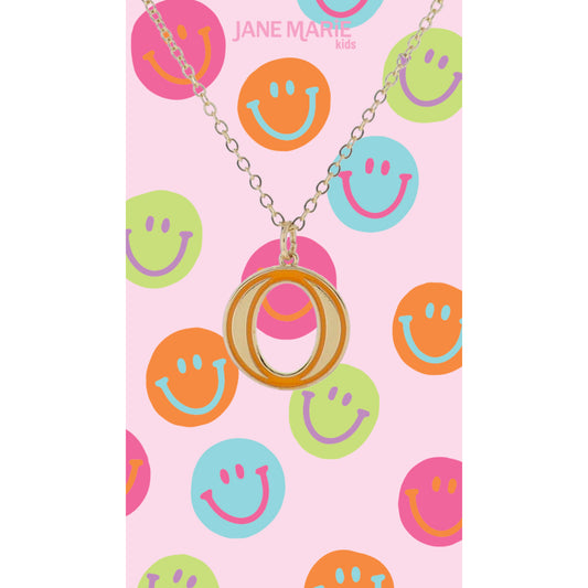 Kids Gold Retro Bubble "O" Initial with Orange Enamel Outline Necklace, 14"