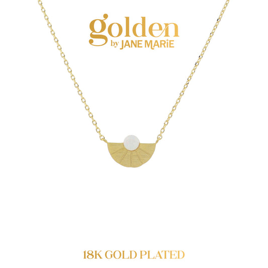 Golden Promise! 18K Gold Plated Opal Circle with Sunray Half Circle Necklace