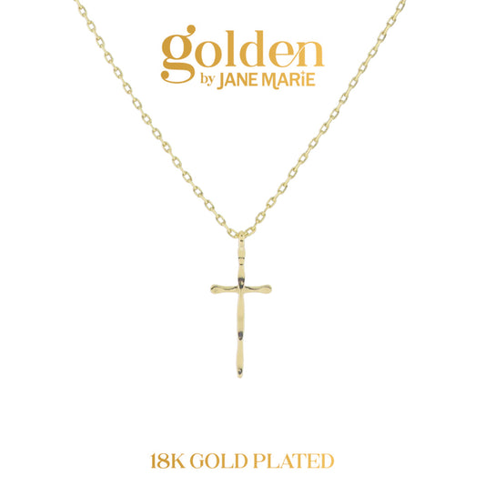 Golden Promise! 18K Gold Plated Thin Hammered Cross Necklace