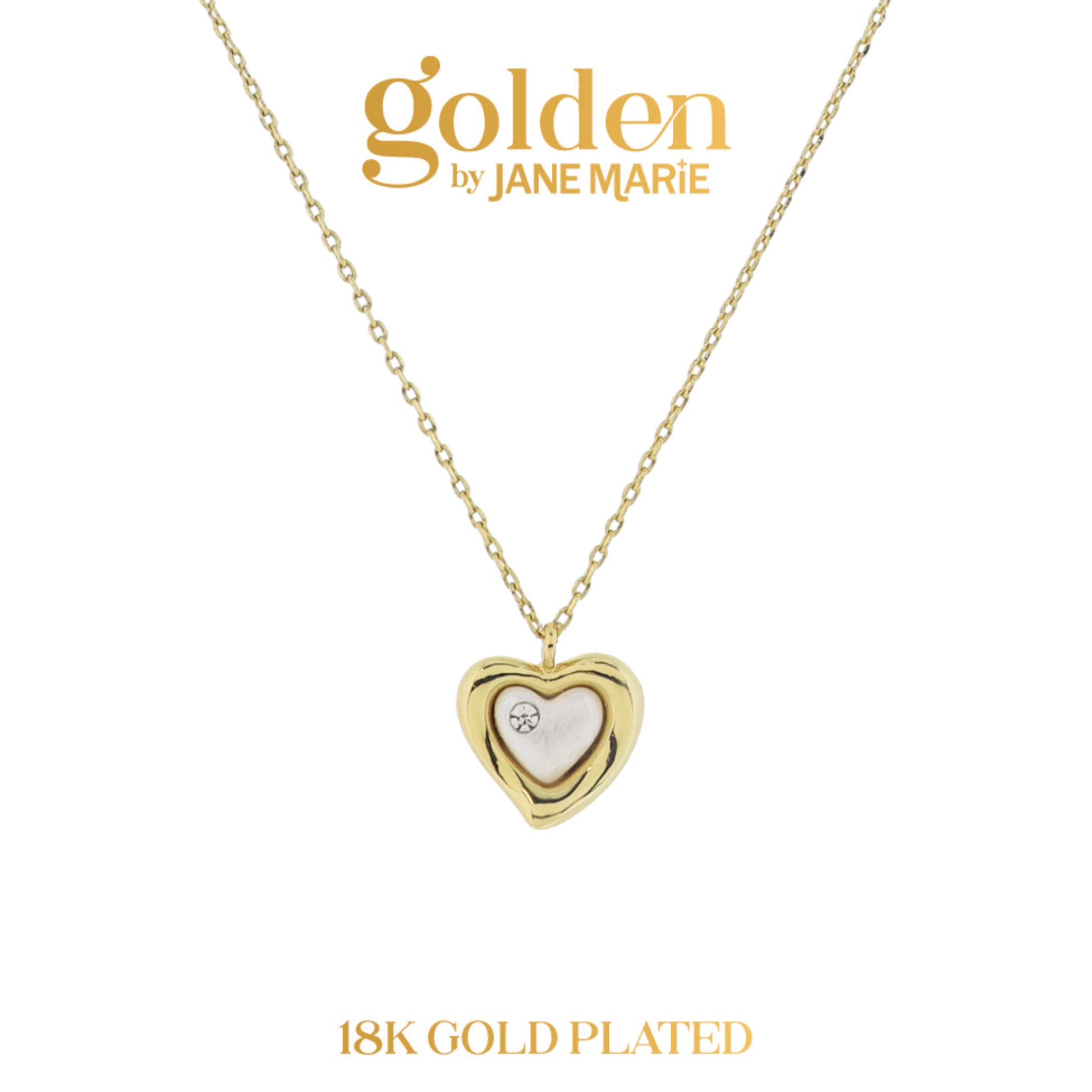 Golden Promise! 18K Gold Plated Wavy Heart with Pearl Heart & Crystal Accent Necklace