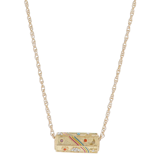16" 6-Sided Cylinder Bar, Multi Rainbow with Crystal Stars, Clouds, Sun, Moon Necklace, 3" Ext