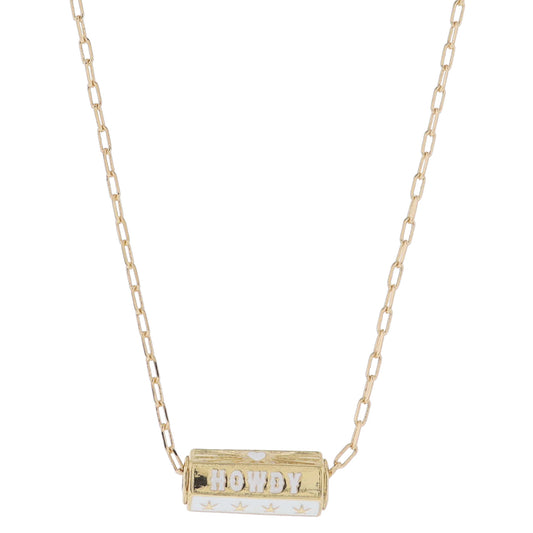 16" 6-Sided Cylinder Bar, White & Gold Heart Burst, "HOWDY", White with Gold Star Necklace, 3" Ext