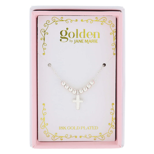 Sweetheart Kids 18K White Gold Plated Mini Beads with Silver Cross Necklace