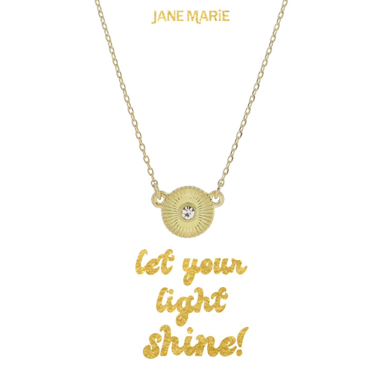 16" Gold Starburst Disc with Mini Center Crystal Necklace, 3" Ext