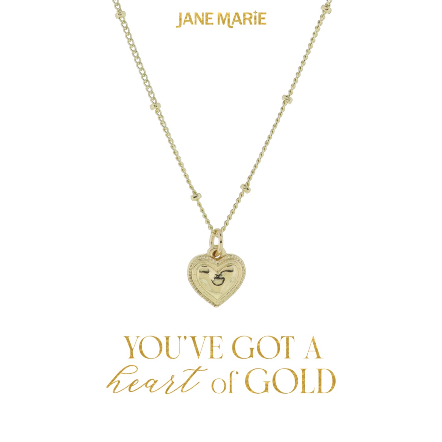 16" Gold Wavy Heart with Decorative Edge Necklace, 3" Ext