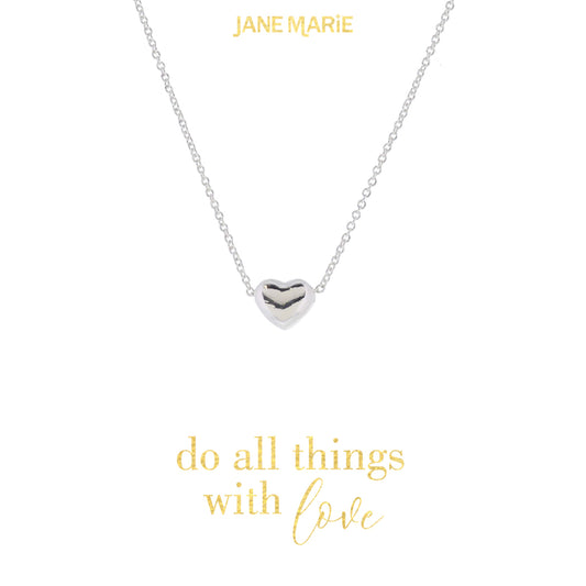 16" Silver Chain and Heart Bead Necklace, 3" Ext