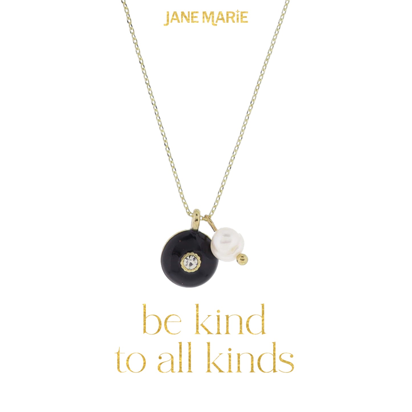 16" Black Enamel Circle with Mini Center Crystal and Pearl Dangle Necklace, 3" Ext