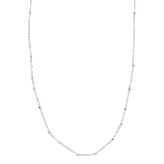 Golden Color Wheel! 18K Gold Plated White Beaded Necklace