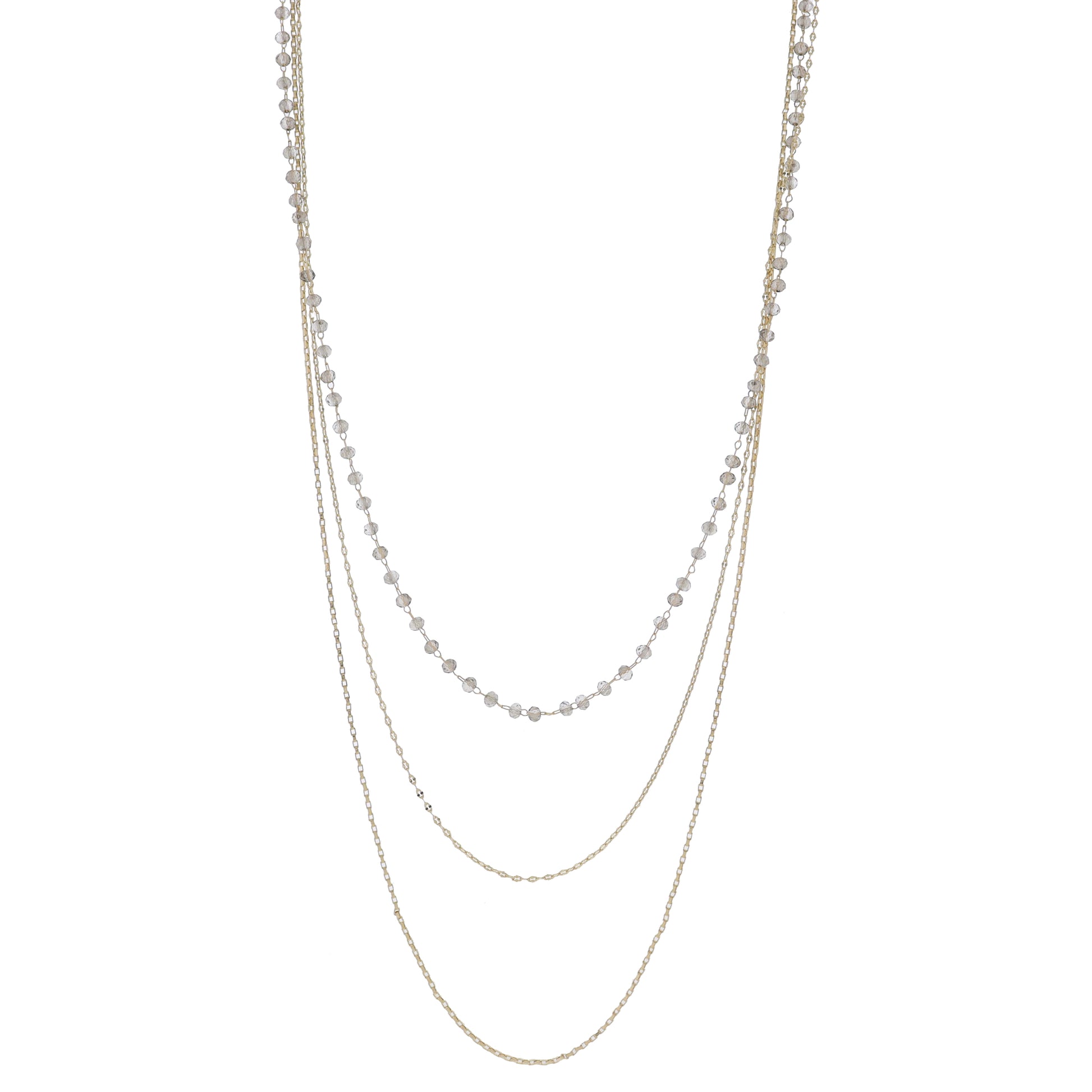 3 Strand Smokey Faceted Beaded Link, Gold Pressed Link Chain, Rectangle Box Chain Necklace, 3" Ext
