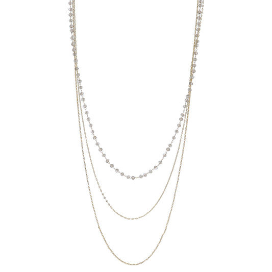 3 Strand Smokey Faceted Beaded Link, Gold Pressed Link Chain, Rectangle Box Chain Necklace, 3" Ext