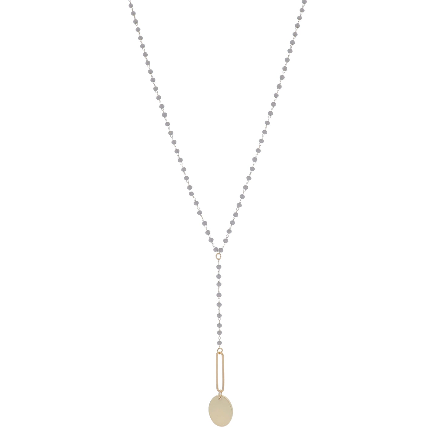 Grey Faceted Beaded Link Chain with Y-Drop and Gold Paperclip Link and Gold Oval Necklace, 3" Ext