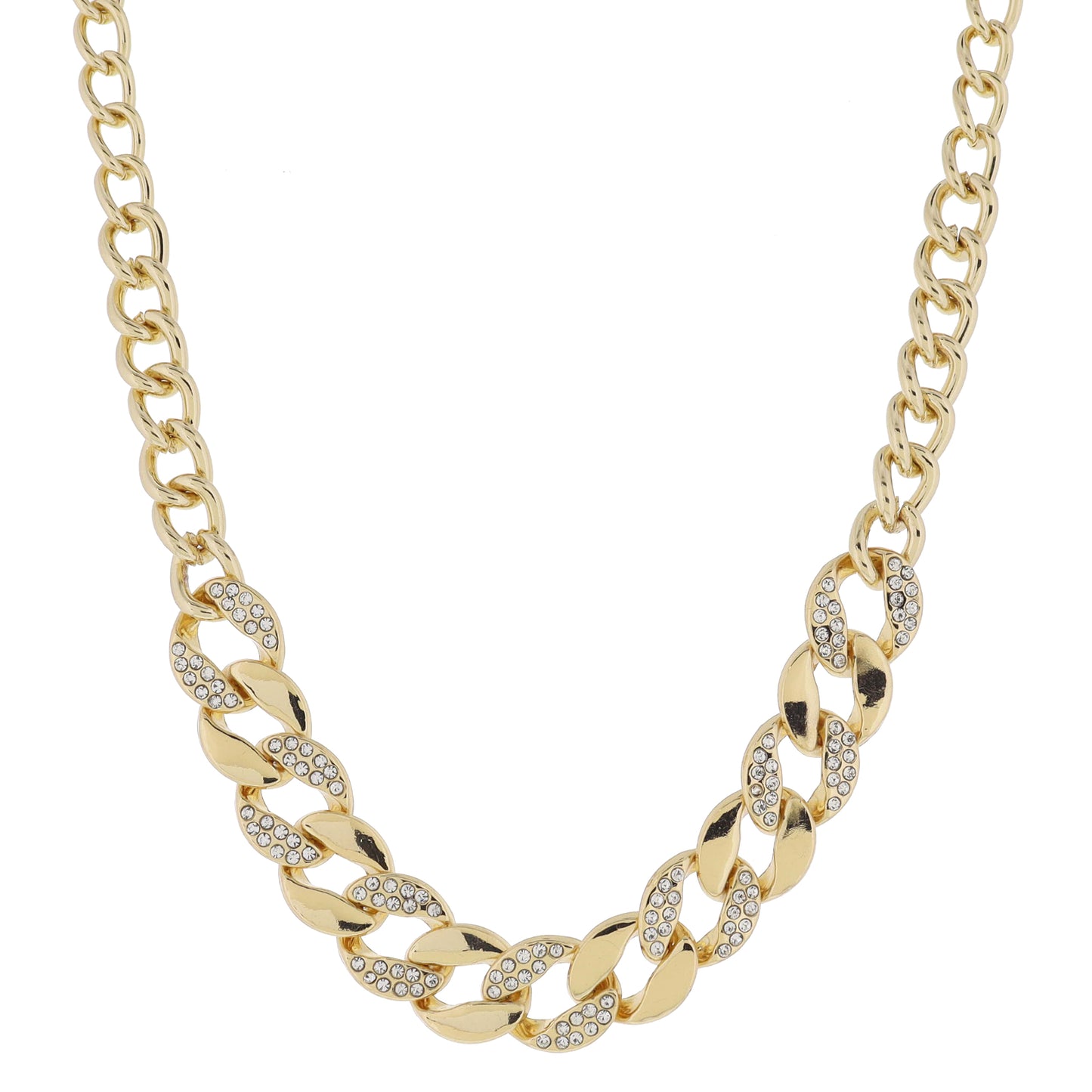 16" Chunky Gold Curb Chain Portion with Crystal Embellishment Necklace, 3" Ext