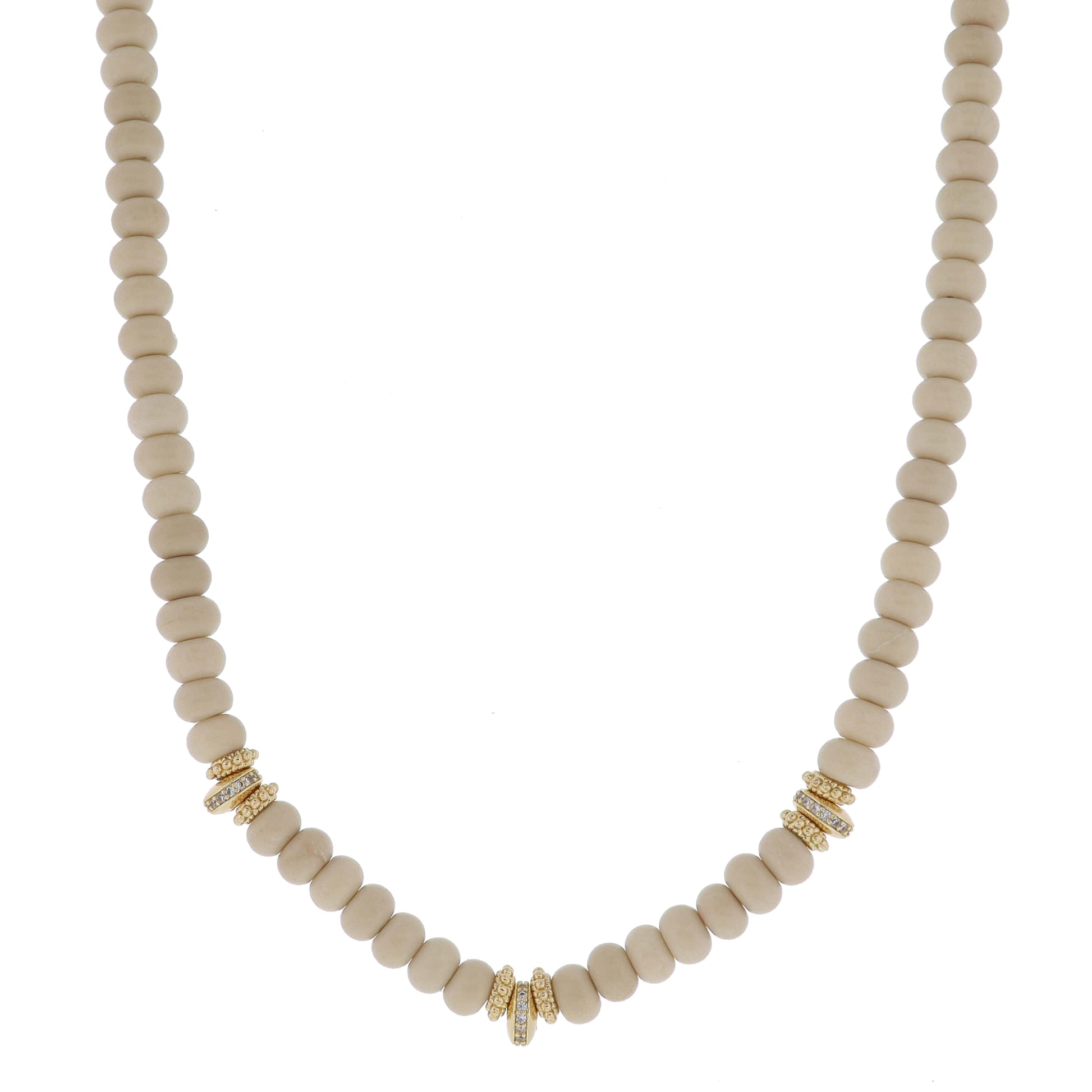 16" Natural Toned Semi-Precious Beaded with Multi Gold & Crystal Rondel Clusters Necklace, 3" Ext
