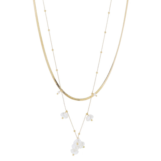 16", 18" Set of 2, Herringbone Chain, Satellite Chain with Pearls & Cluster Necklace, 3" Ext