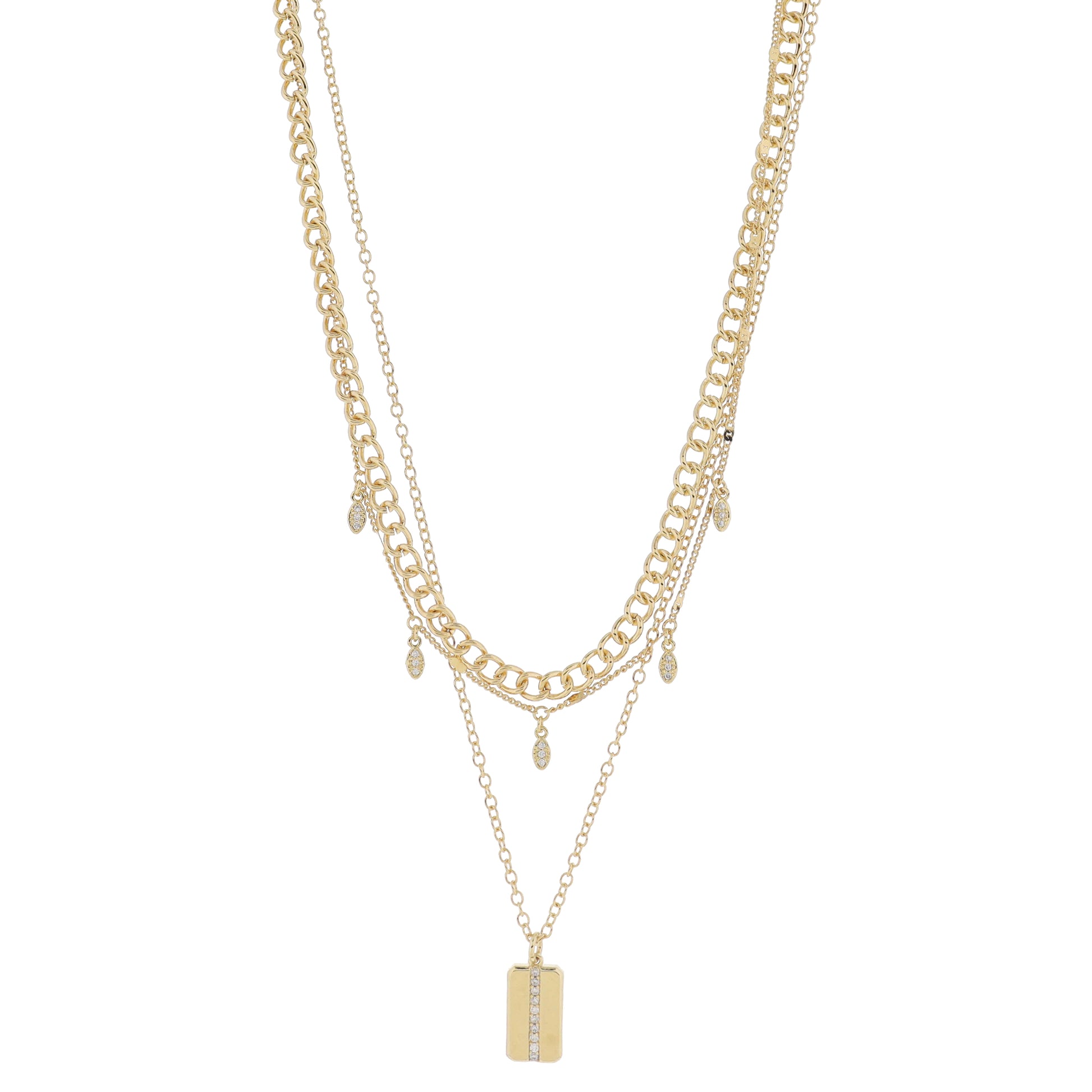 16", 16", 18" Set of 3, Curb Chain with Marquises, Curb Chain, Link with Rectangle Necklace, 3"Ext