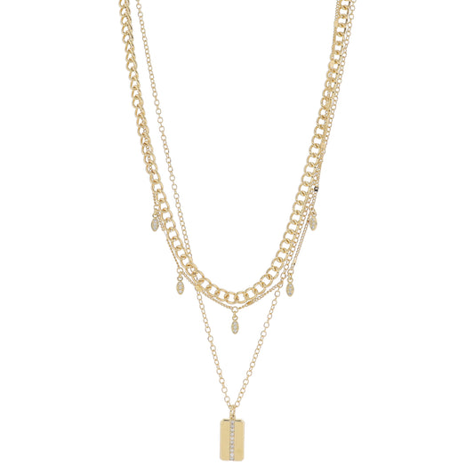 16", 16", 18" Set of 3, Curb Chain with Marquises, Curb Chain, Link with Rectangle Necklace, 3"Ext