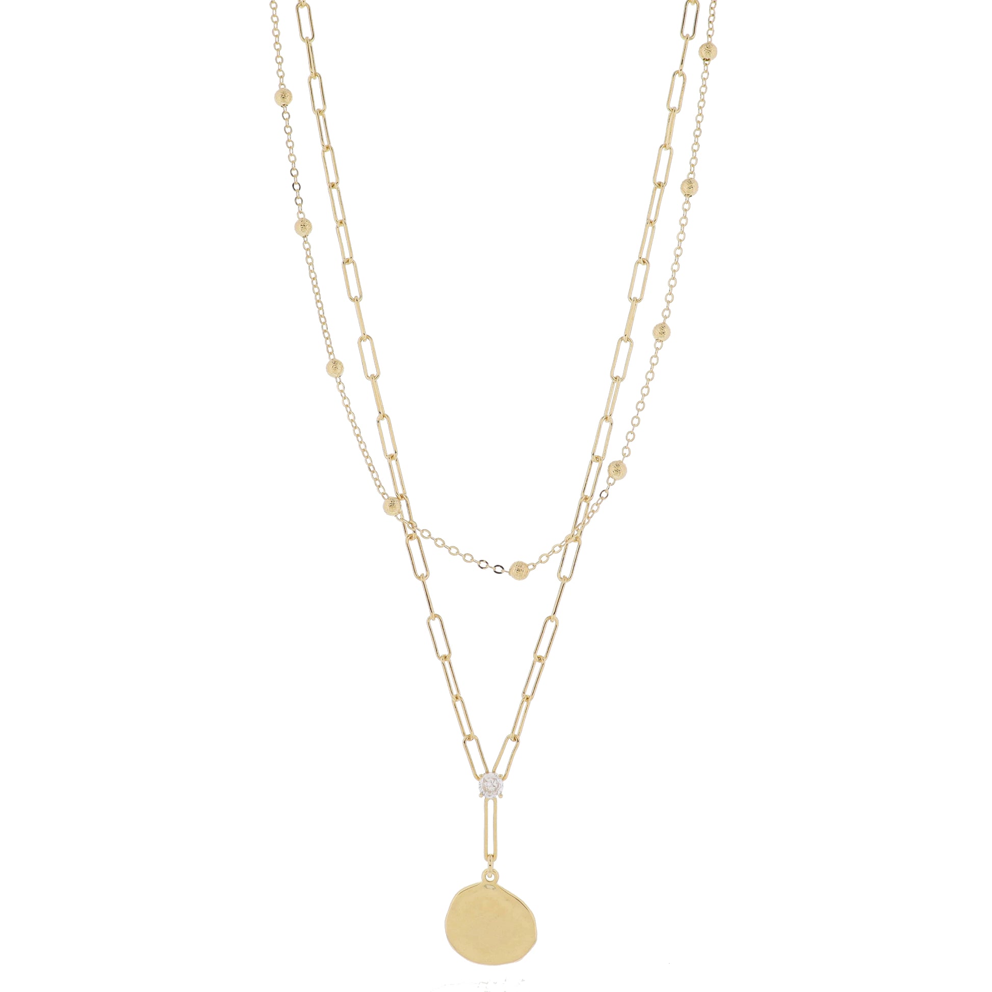 16", 18" Set of 2, Satellite Chain, Paperclip Chain with Crystal & Y-Drop & Disc Necklace, 3" Ext