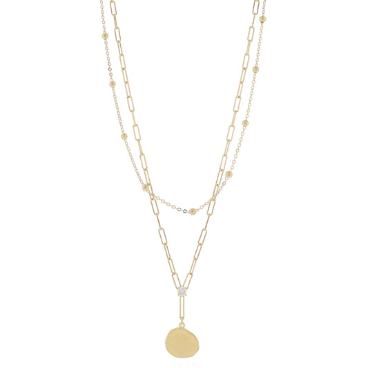 16", 18" Set of 2, Satellite Chain, Paperclip Chain with Crystal & Y-Drop & Disc Necklace, 3" Ext