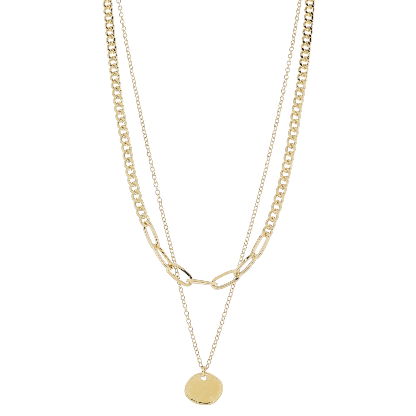 16", 18" Set of 2, Curb Chain with Paperclip Chain Portion, Link Chain with Disc Necklace, 3" Ext