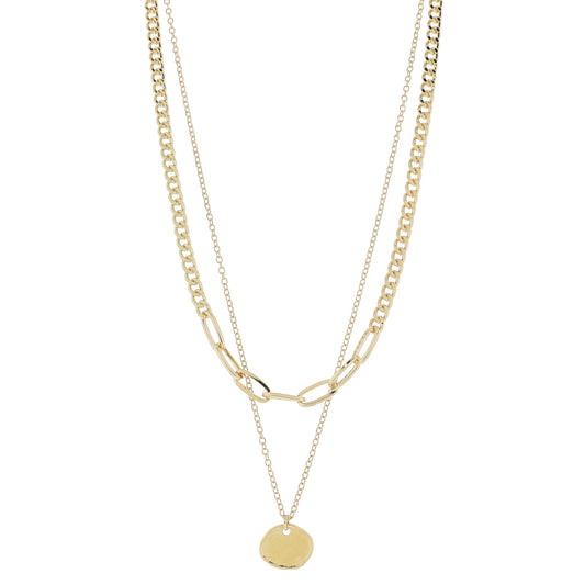 16", 18" Set of 2, Curb Chain with Paperclip Chain Portion, Link Chain with Disc Necklace, 3" Ext